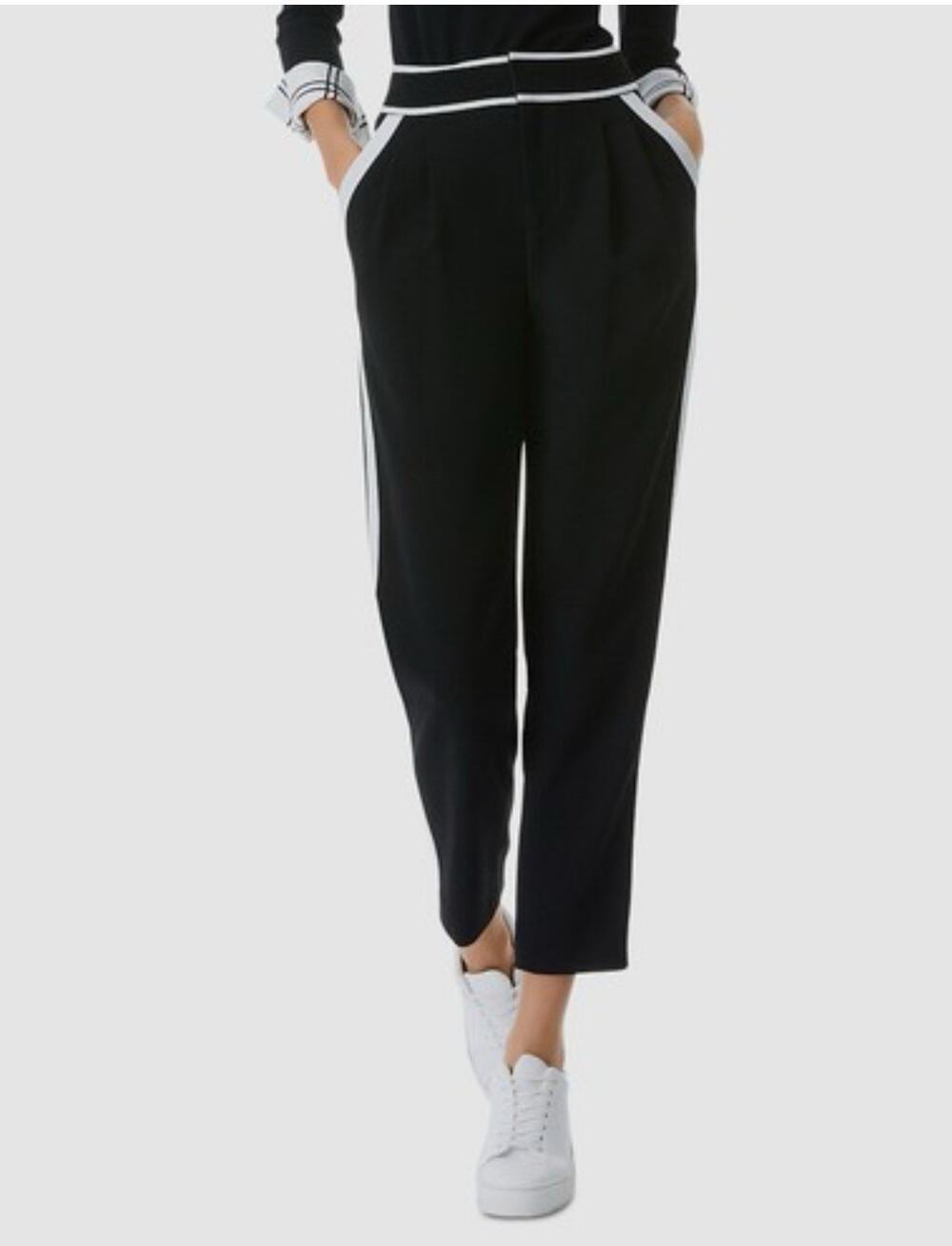 Alice + Olivia Women's Black Contrast Trim High Rise Pleated Pants